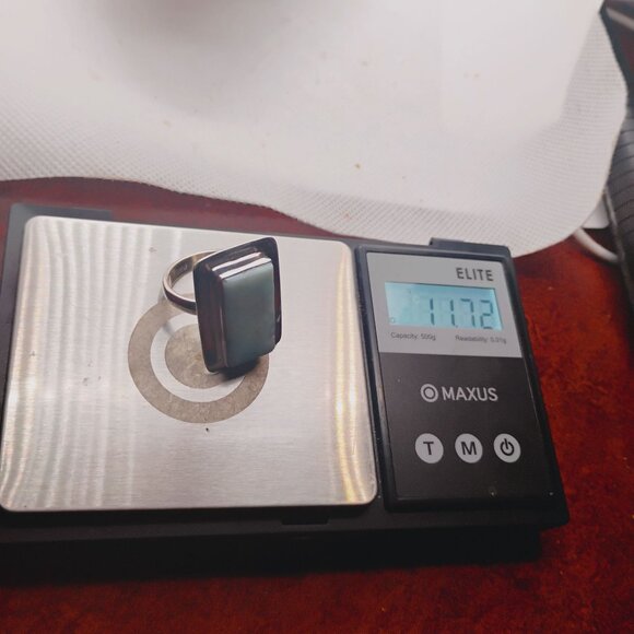 Natural Larimar Sterling Silver Rectangle Design Ring Size 9 Artisan - Picture 6 of 7